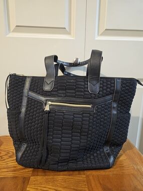 Aimee Kestenberg Black Quilted Tote with Gold Trim